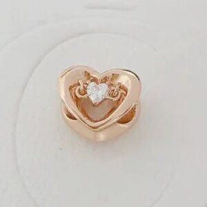 Pandora Radiant Heart & Floating Stone Charm  power of love Pendant  Rose Gold